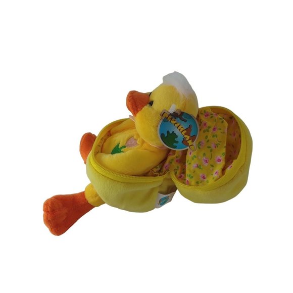 Vintage Plushland Duckling/Chick In Zippered Easter Egg Plush 8" Stuffed Animal - Picture 3 of 9